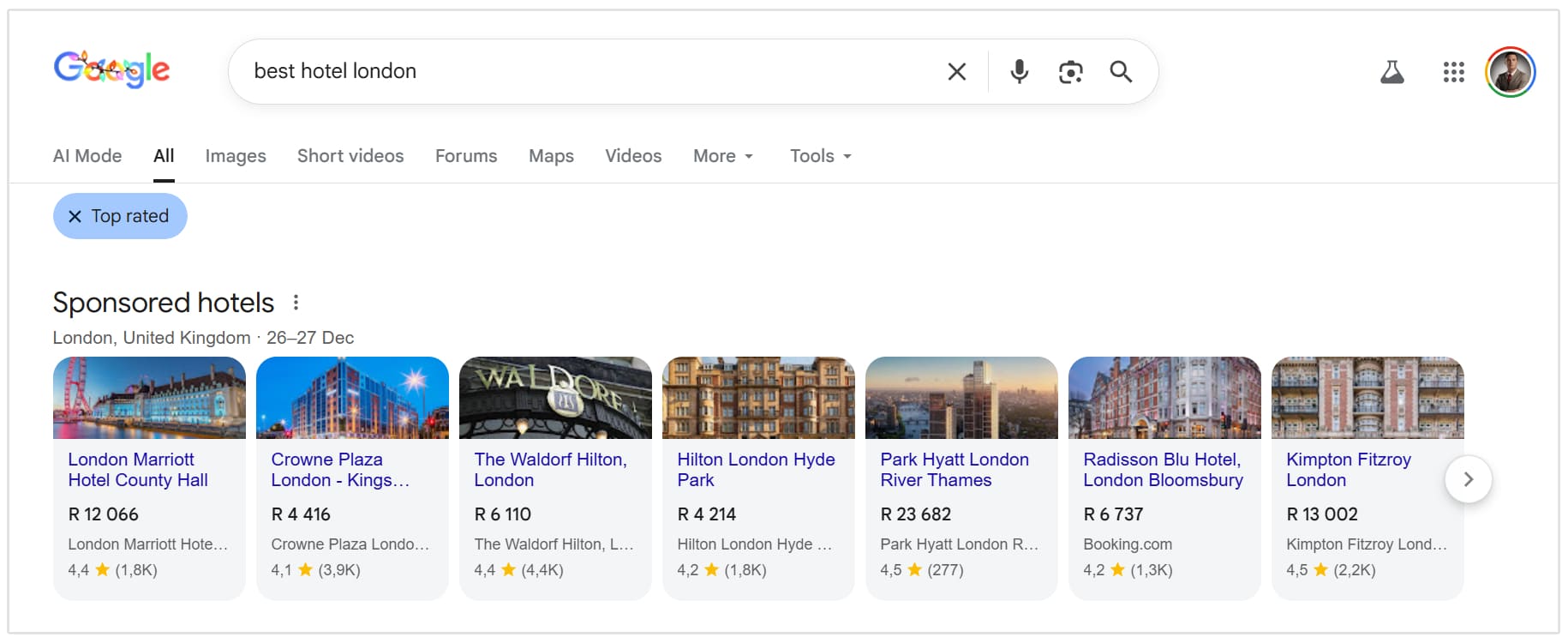 sponsored links in Google search