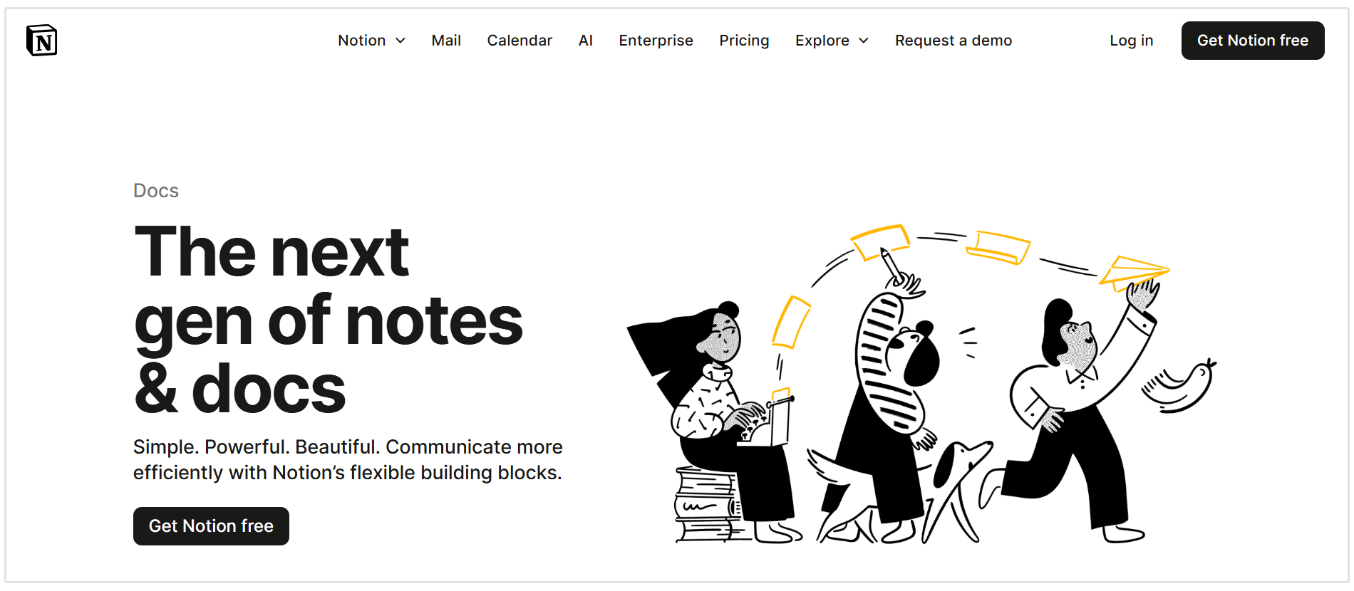 Page d'accueil de Notion