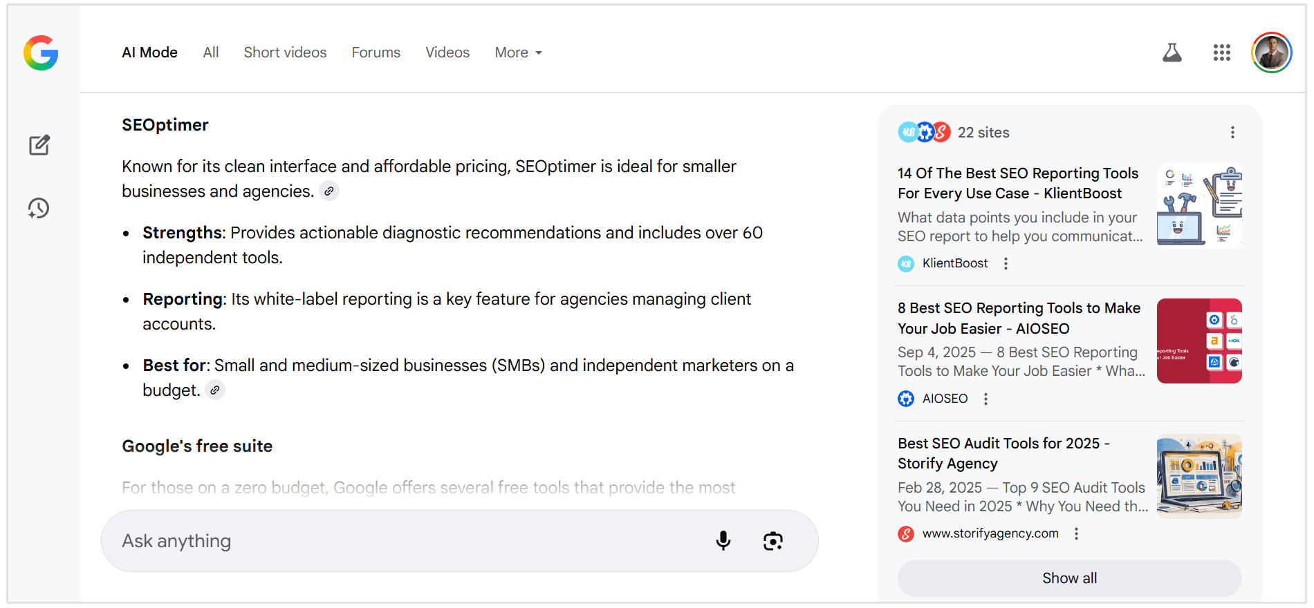 Google AI-Modus Antwort
