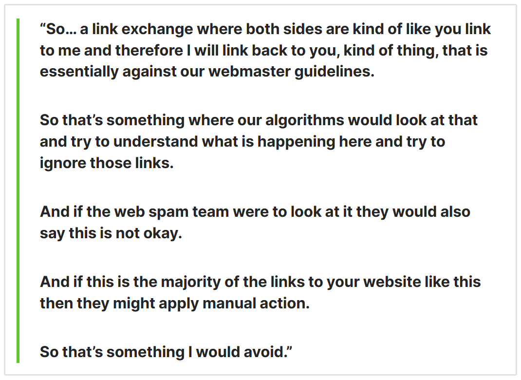 Google sur les échanges de liens