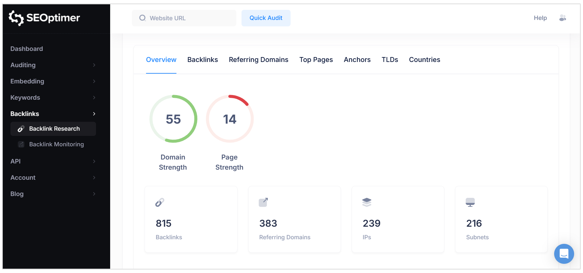 Herramienta de investigación de backlinks de SEOptimer
