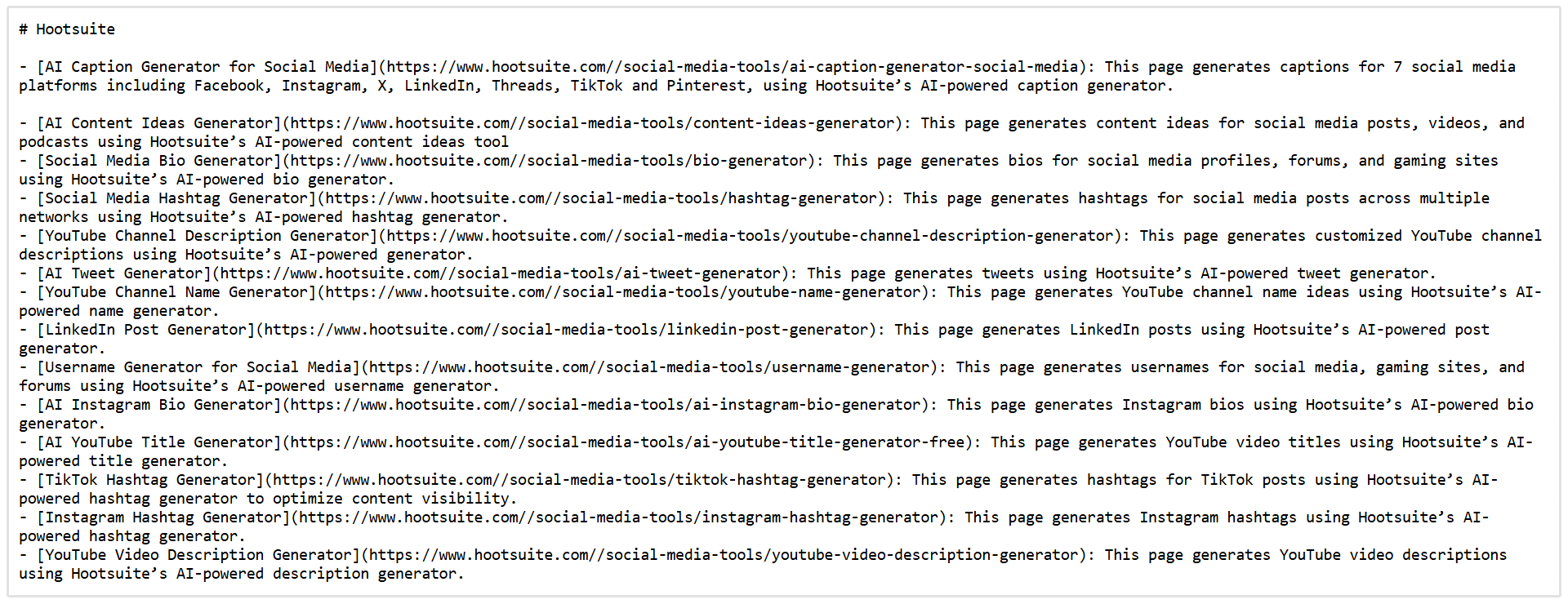 Hootsuite LLMs.txt fil eksempel