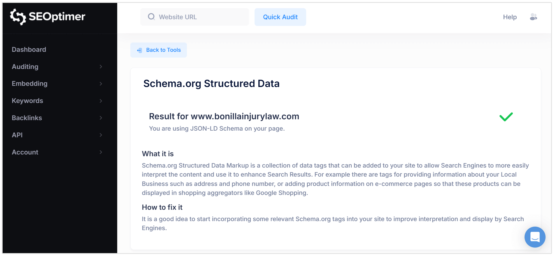 Tester schema SEOptimer