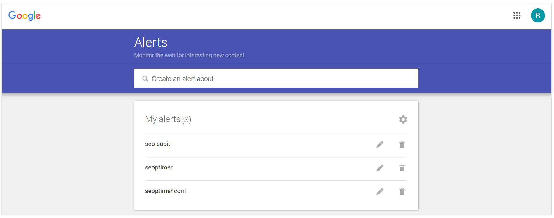 Google Alerts example