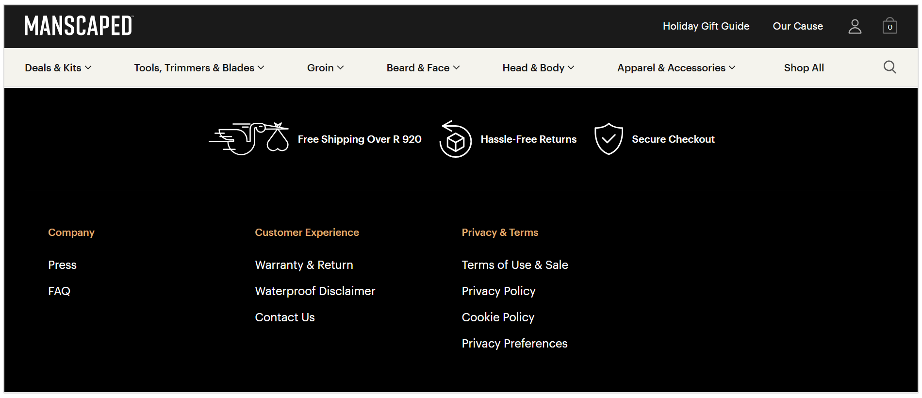 Manscaped header and footer