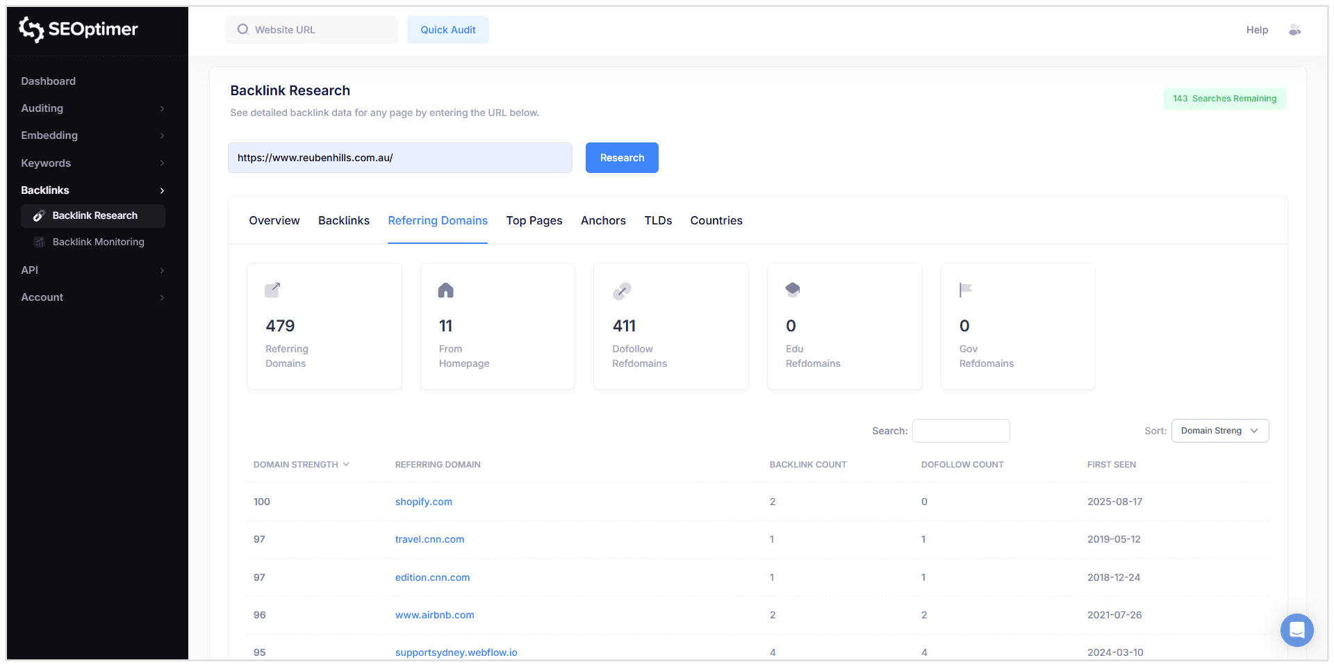 Referring domains in SEOptimer